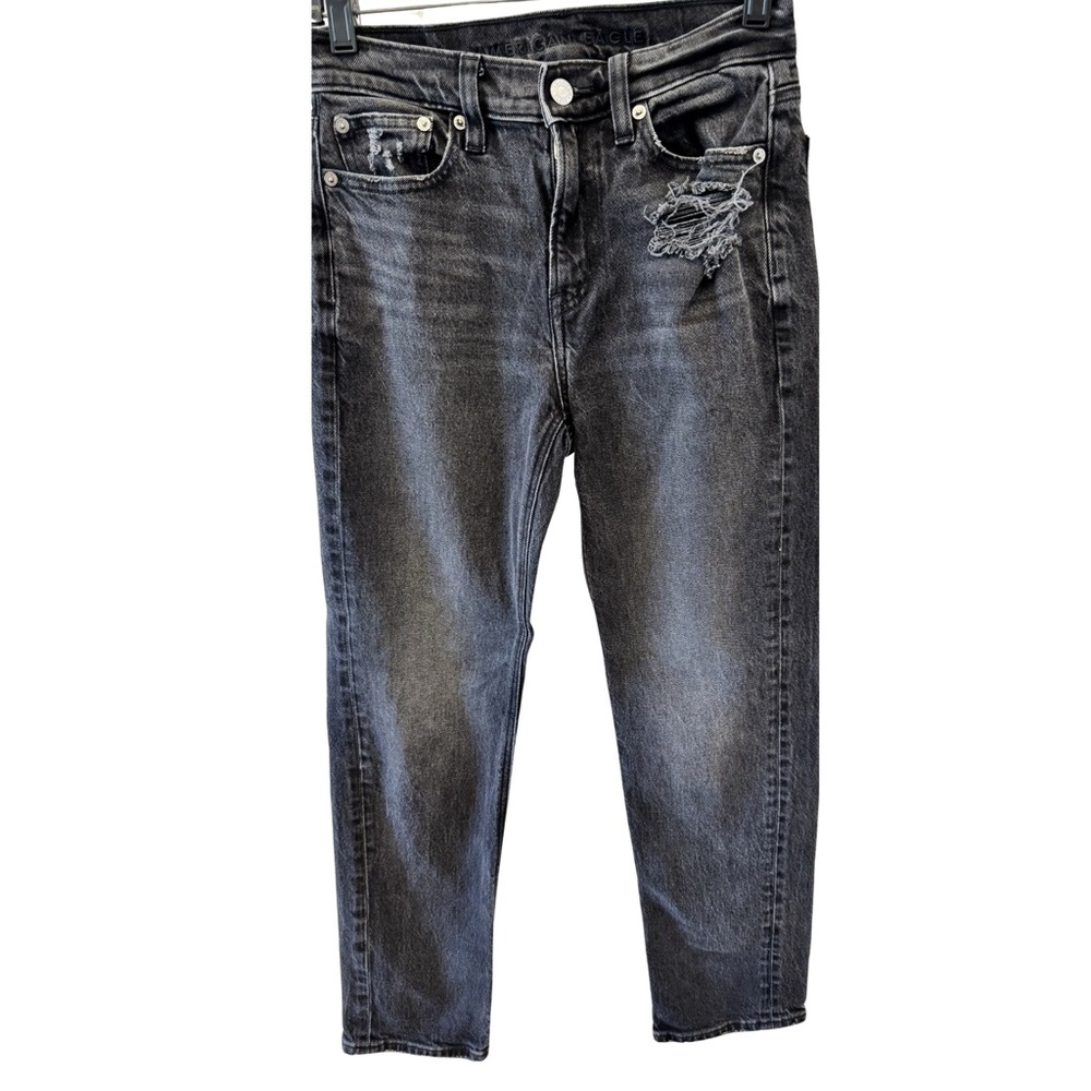 American Eagle Outfitters Black Distressed Straight Leg Jeans Size 0